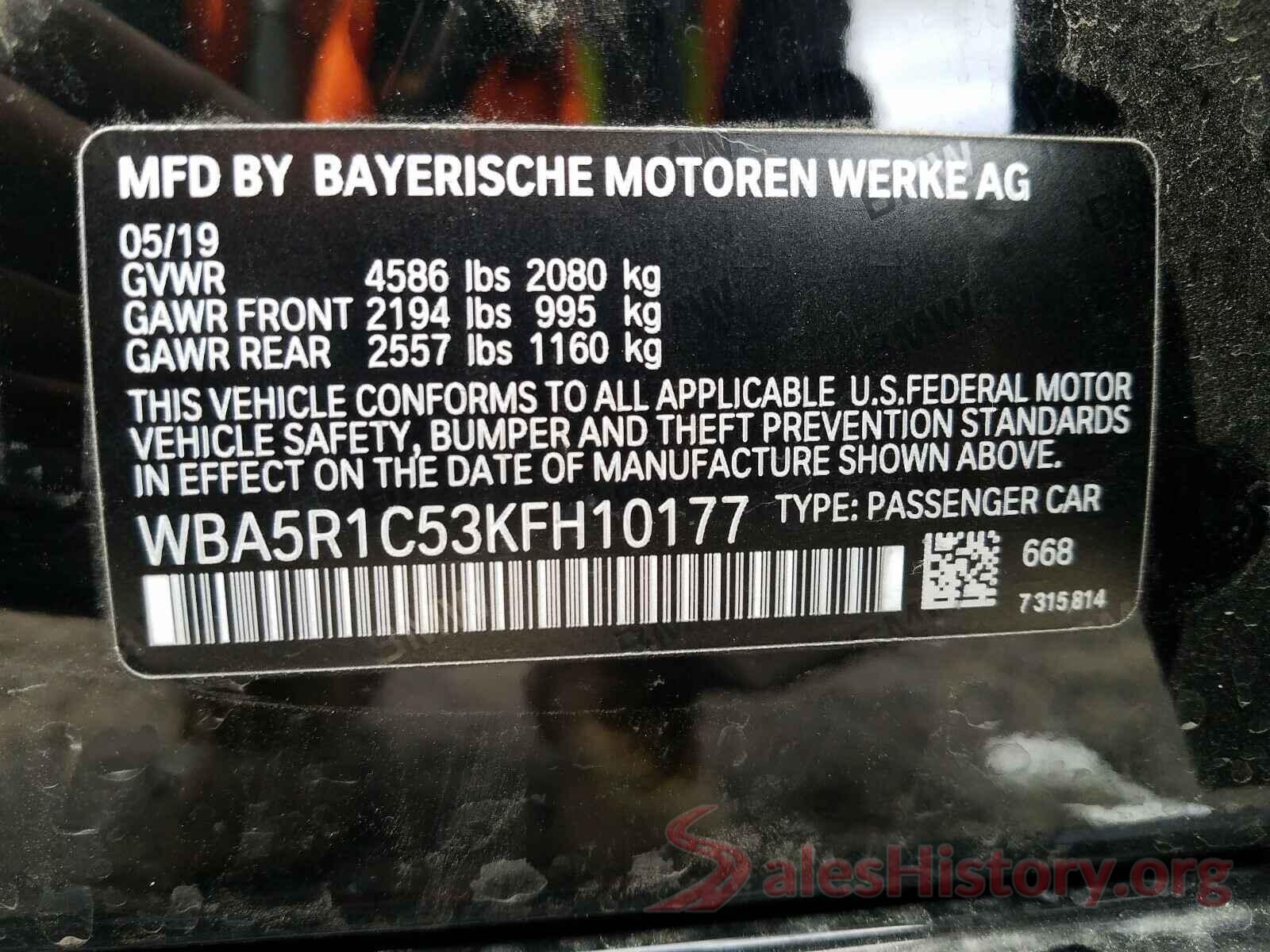 WBA5R1C53KFH10177 2019 BMW 3 SERIES