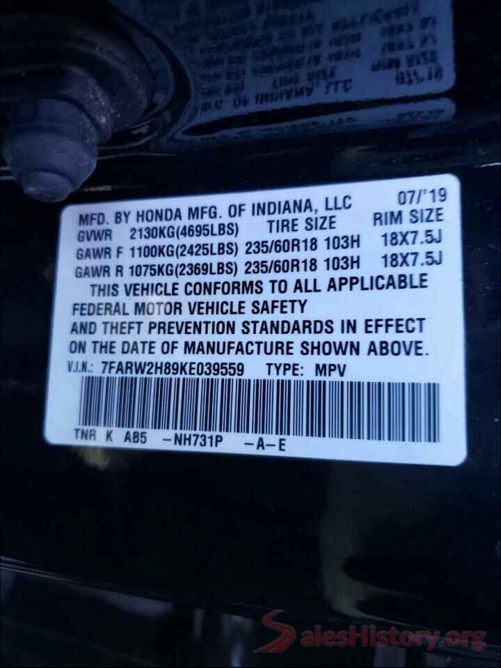 7FARW2H89KE039559 2019 HONDA CRV