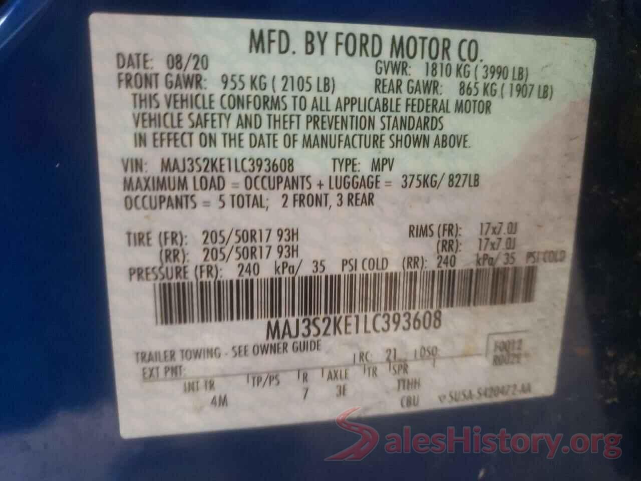 MAJ3S2KE1LC393608 2020 FORD ECOSPORT