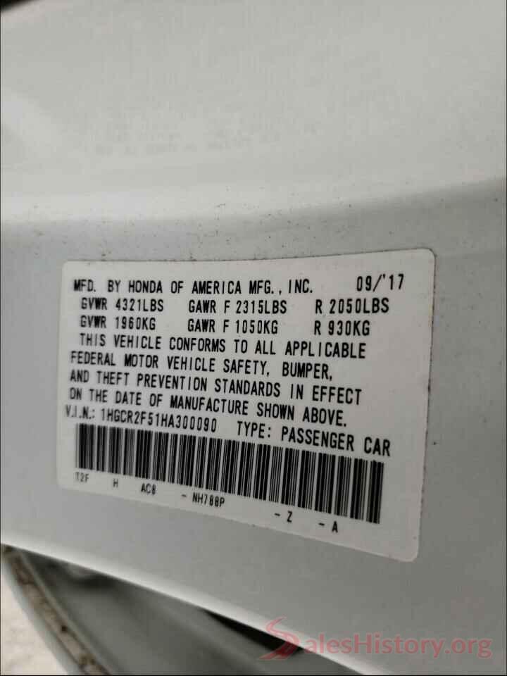 1HGCR2F51HA300090 2017 HONDA ACCORD