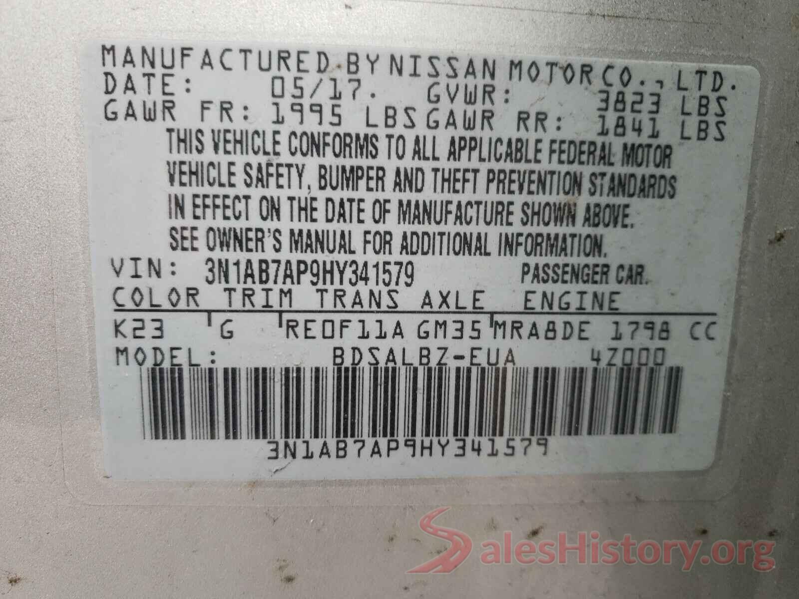 3N1AB7AP9HY341579 2017 NISSAN SENTRA