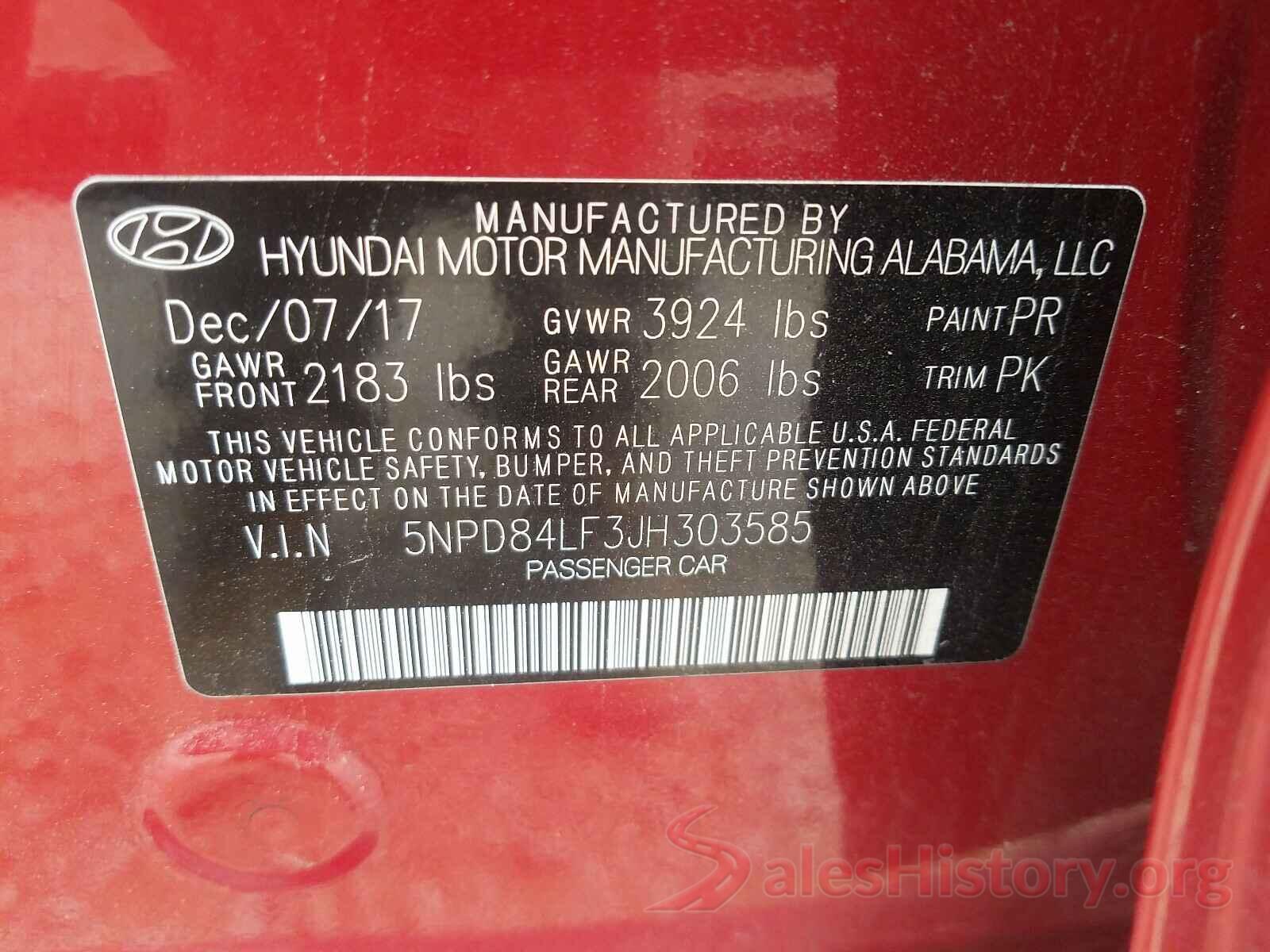 5NPD84LF3JH303585 2018 HYUNDAI ELANTRA