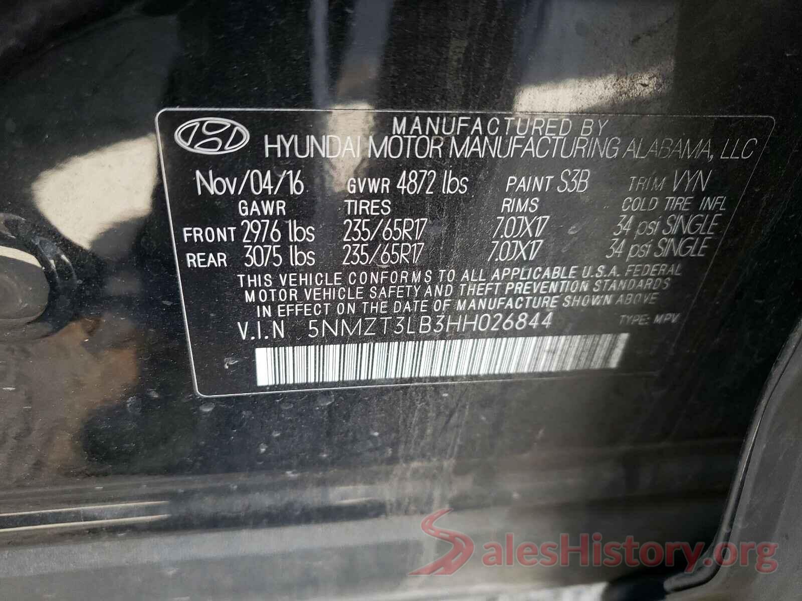 5NMZT3LB3HH026844 2017 HYUNDAI SANTA FE