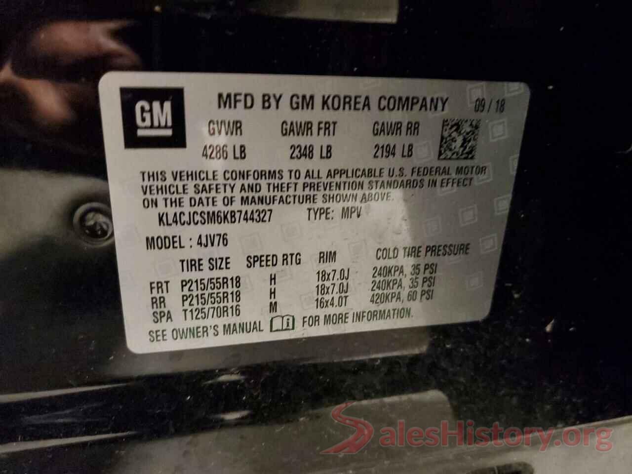 KL4CJCSM6KB744327 2019 BUICK ENCORE