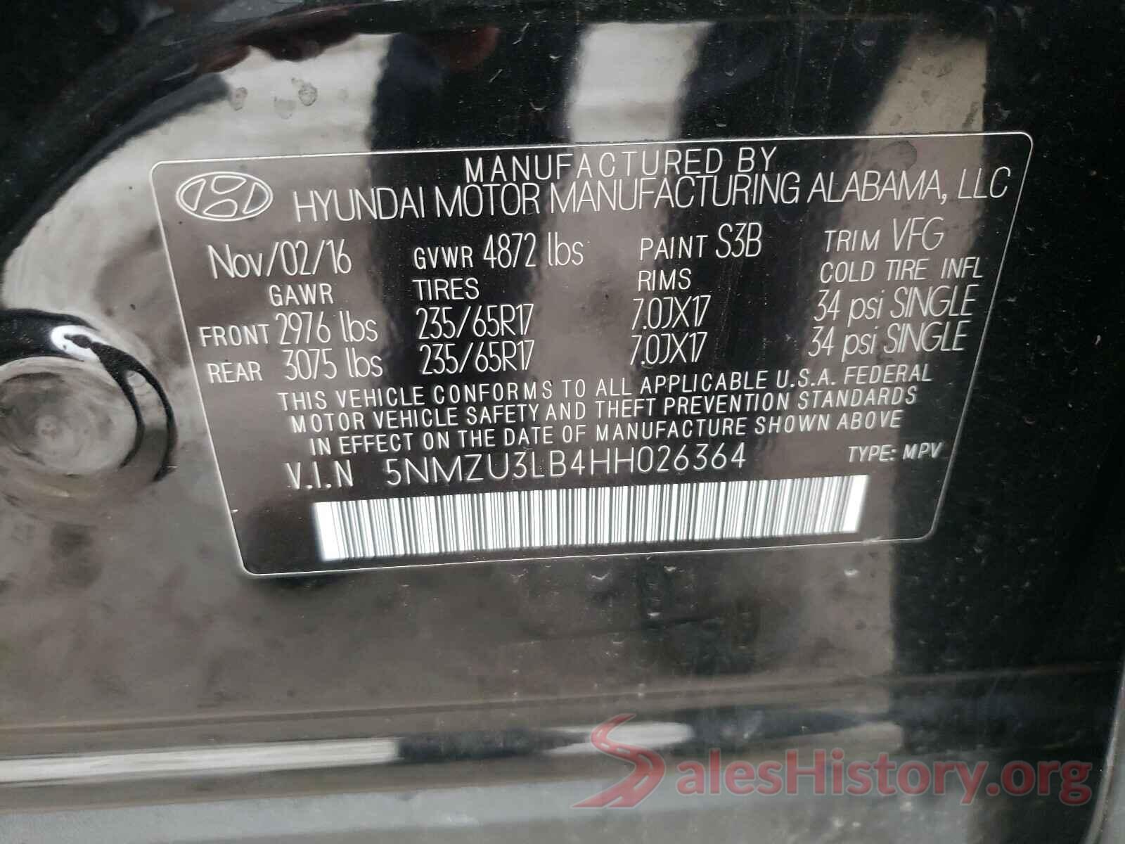 5NMZU3LB4HH026364 2017 HYUNDAI SANTA FE