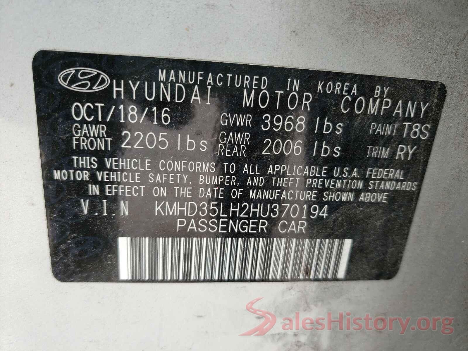 KMHD35LH2HU370194 2017 HYUNDAI ELANTRA