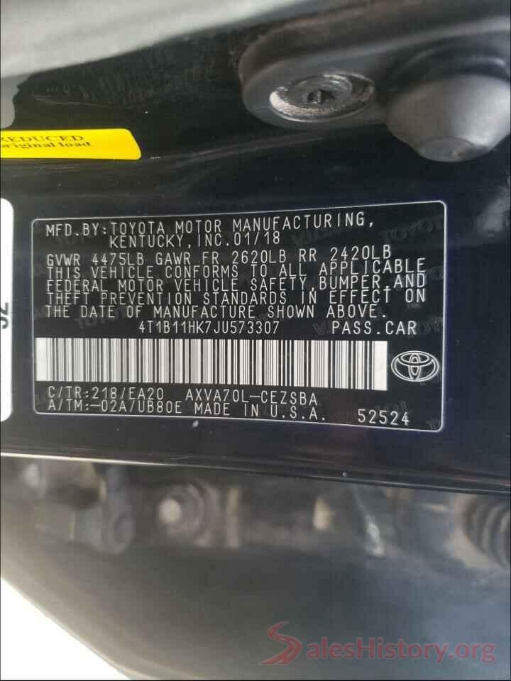 4T1B11HK7JU573307 2018 TOYOTA CAMRY