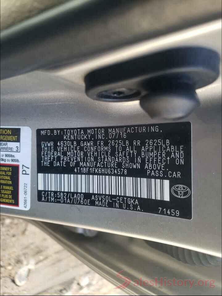 4T1BF1FK6HU634578 2017 TOYOTA CAMRY