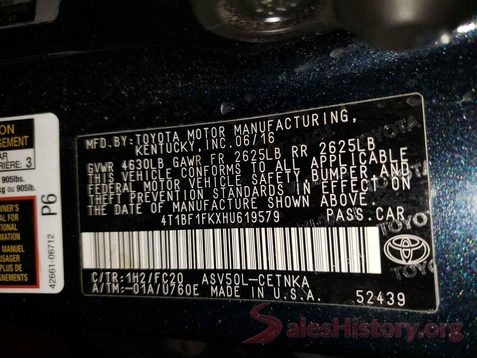 4T1BF1FKXHU619579 2017 TOYOTA CAMRY