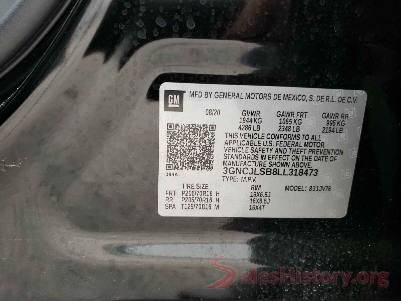 3GNCJLSB8LL318473 2020 CHEVROLET TRAX