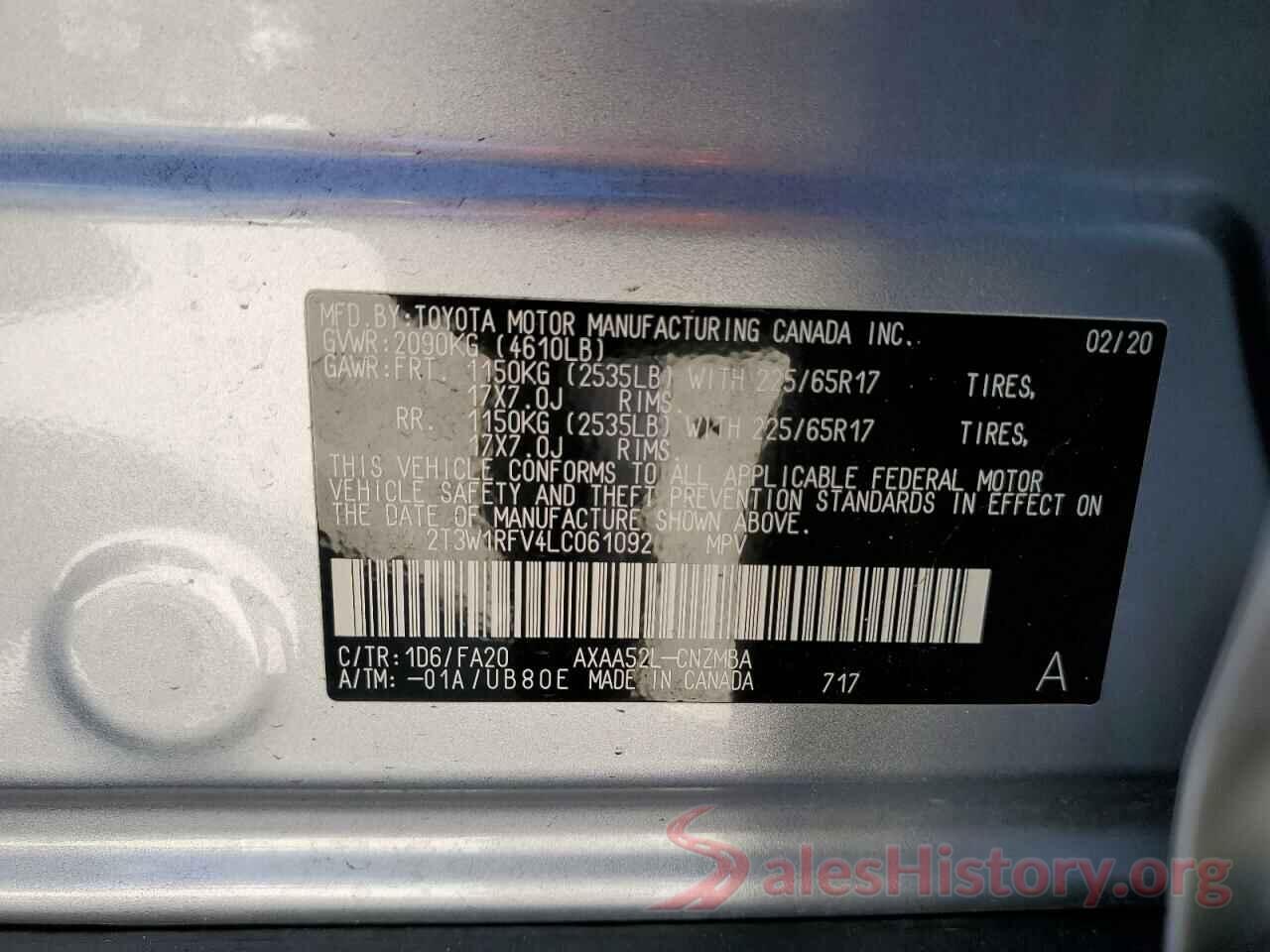 2T3W1RFV4LC061092 2020 TOYOTA RAV4