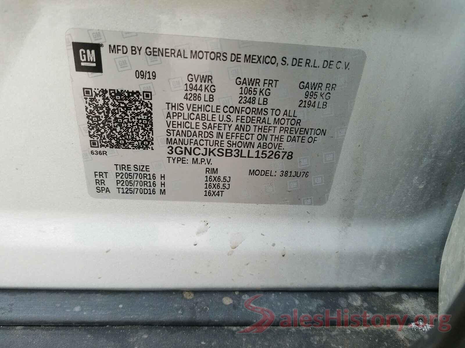 3GNCJKSB3LL152678 2020 CHEVROLET TRAX