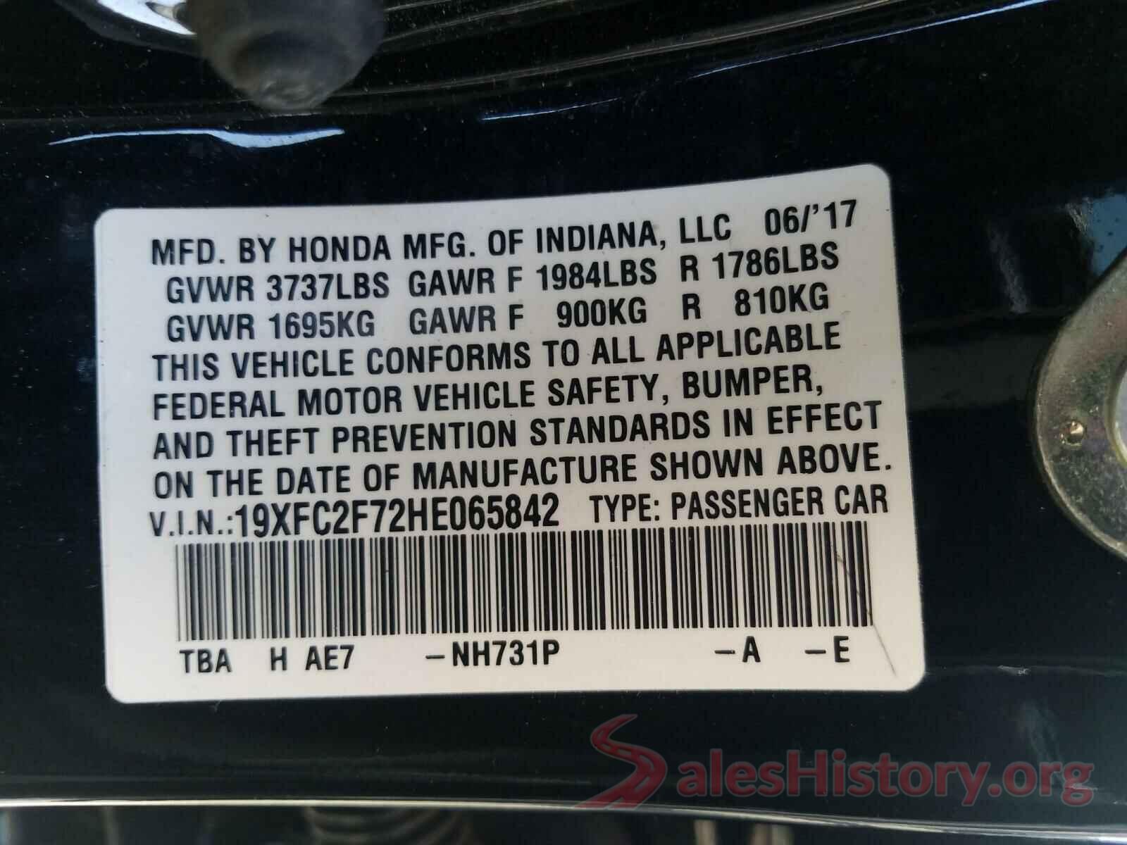 19XFC2F72HE065842 2017 HONDA CIVIC