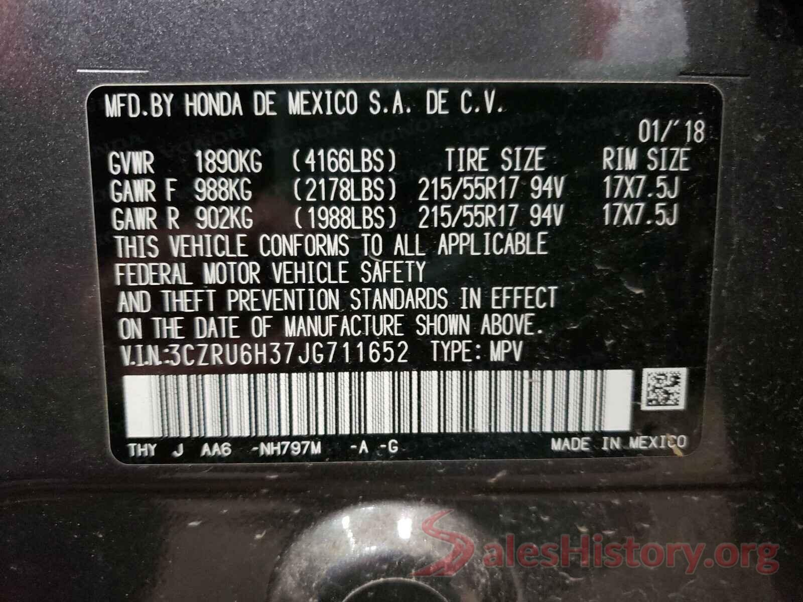 3CZRU6H37JG711652 2018 HONDA HR-V