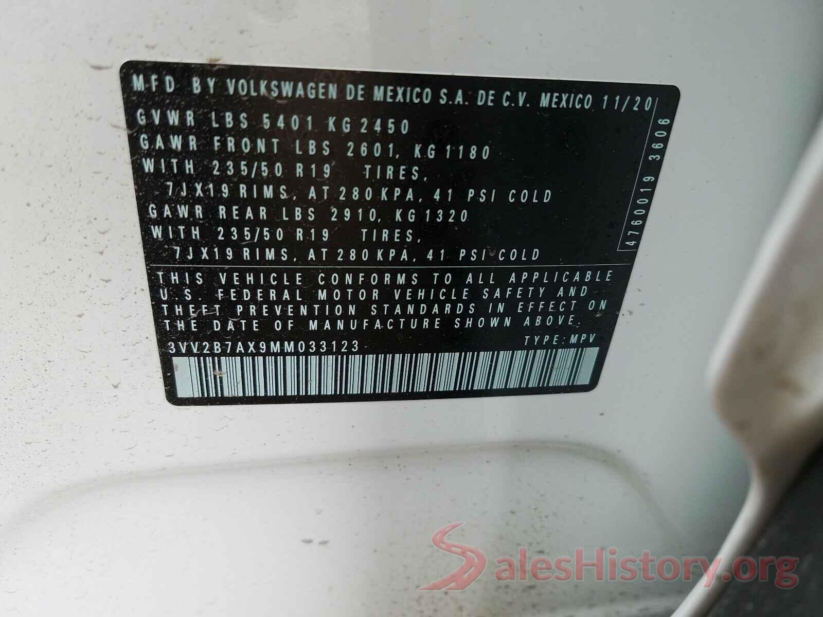 3VV2B7AX9MM033123 2021 VOLKSWAGEN TIGUAN