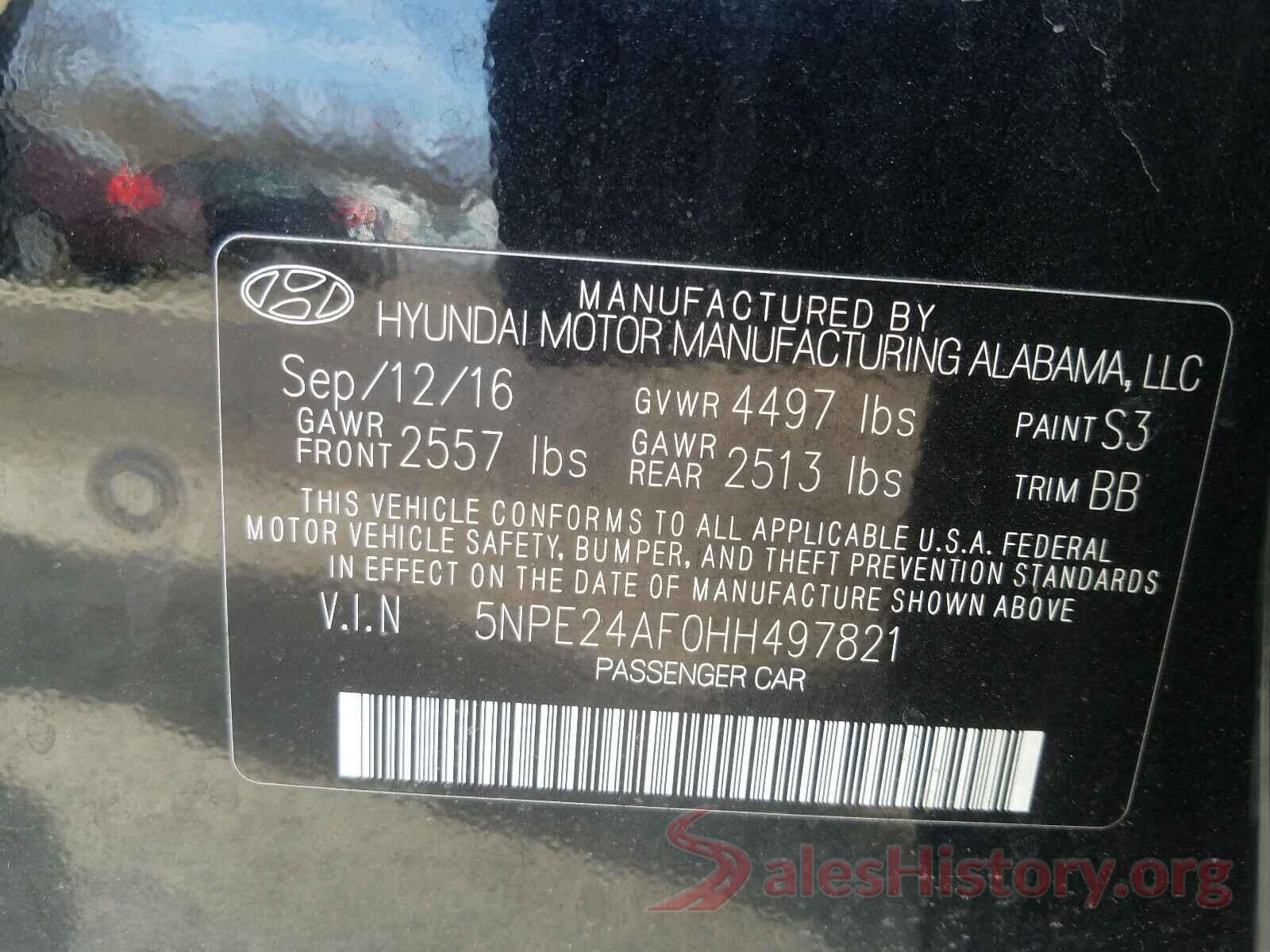 5NPE24AF0HH497821 2017 HYUNDAI SONATA