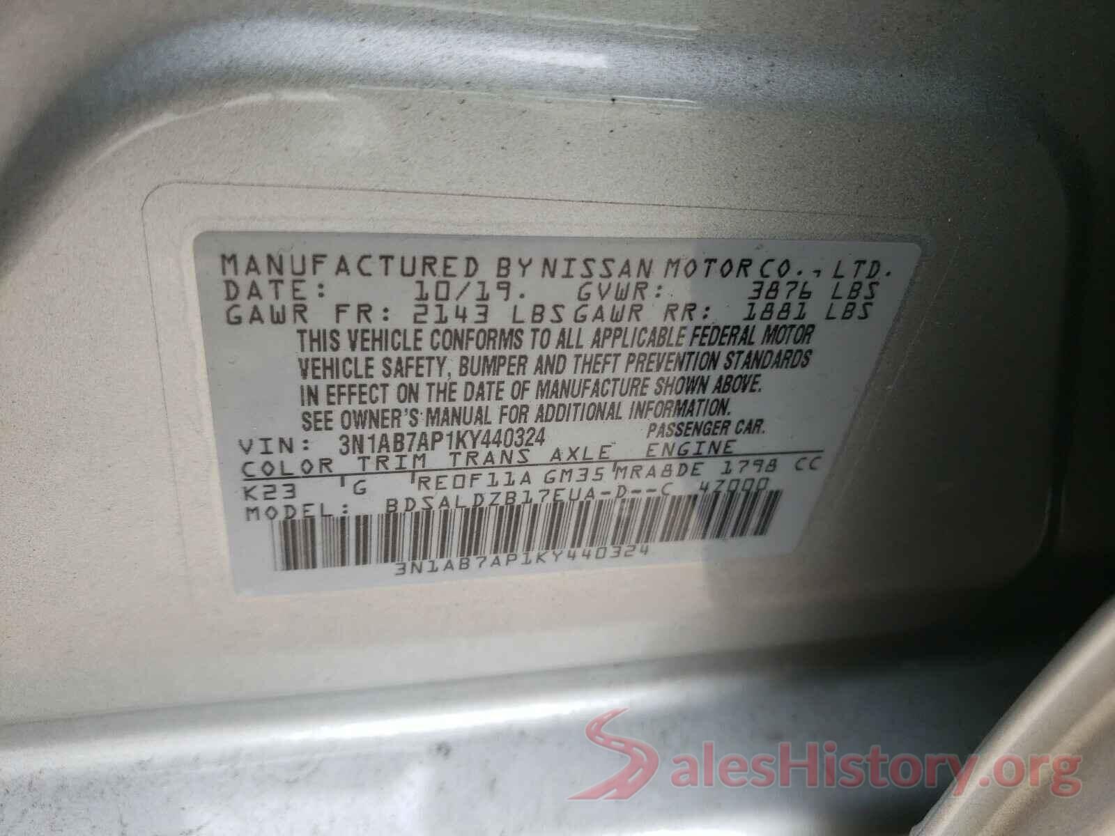 3N1AB7AP1KY440324 2019 NISSAN SENTRA