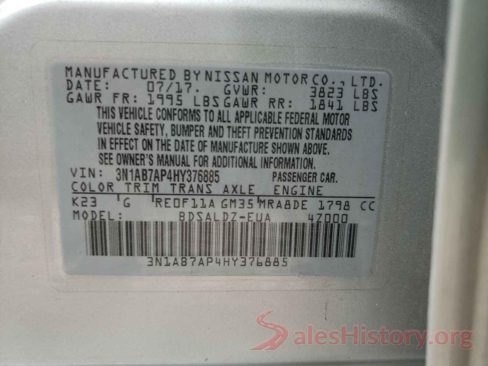 3N1AB7AP4HY376885 2017 NISSAN SENTRA