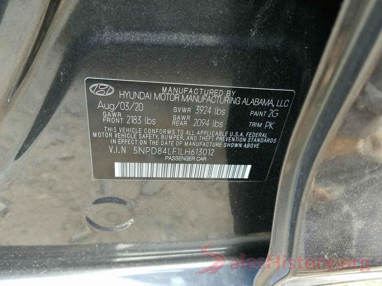 5NPD84LF1LH613012 2020 HYUNDAI ELANTRA