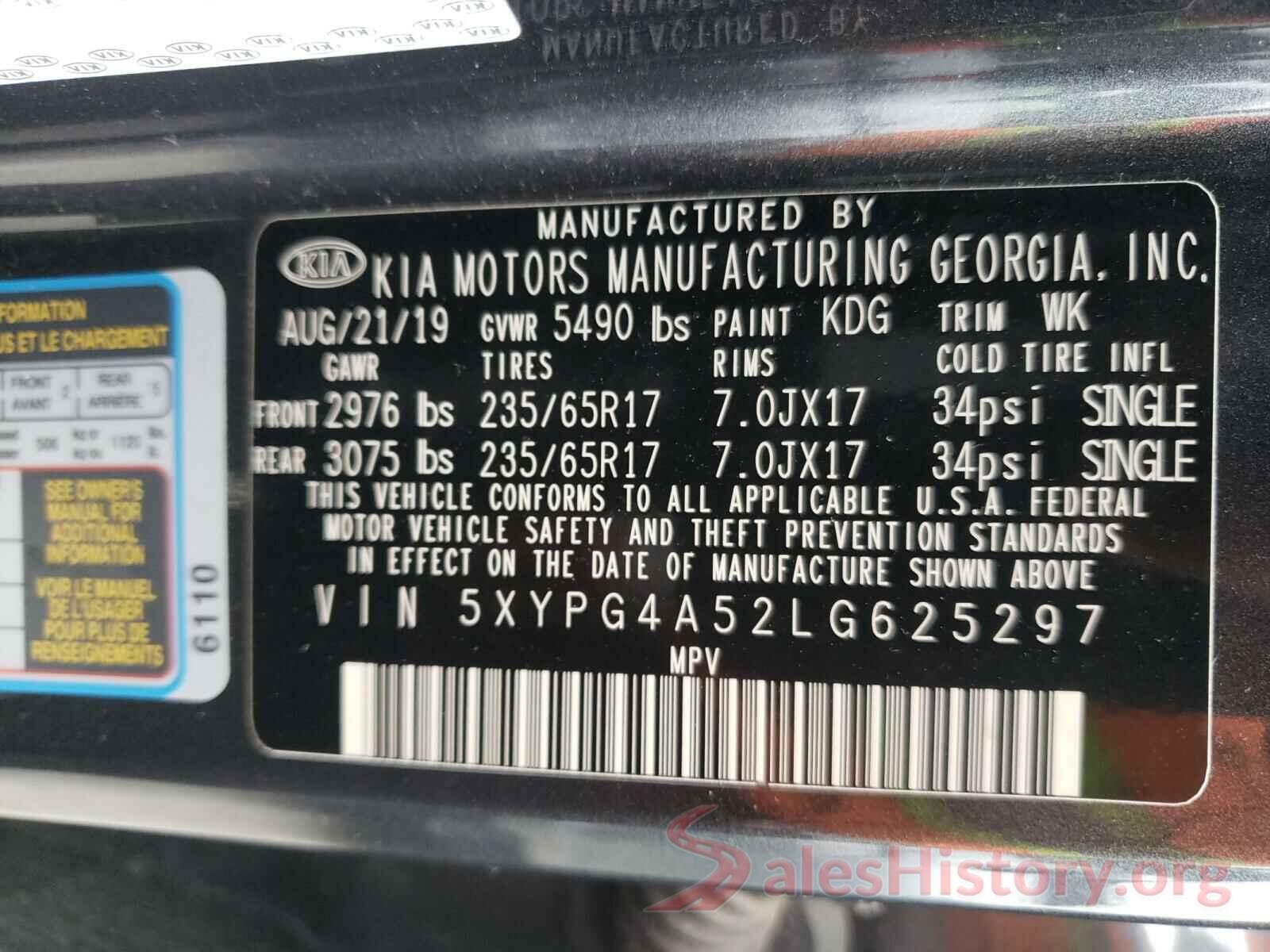 5XYPG4A52LG625297 2020 KIA SORENTO