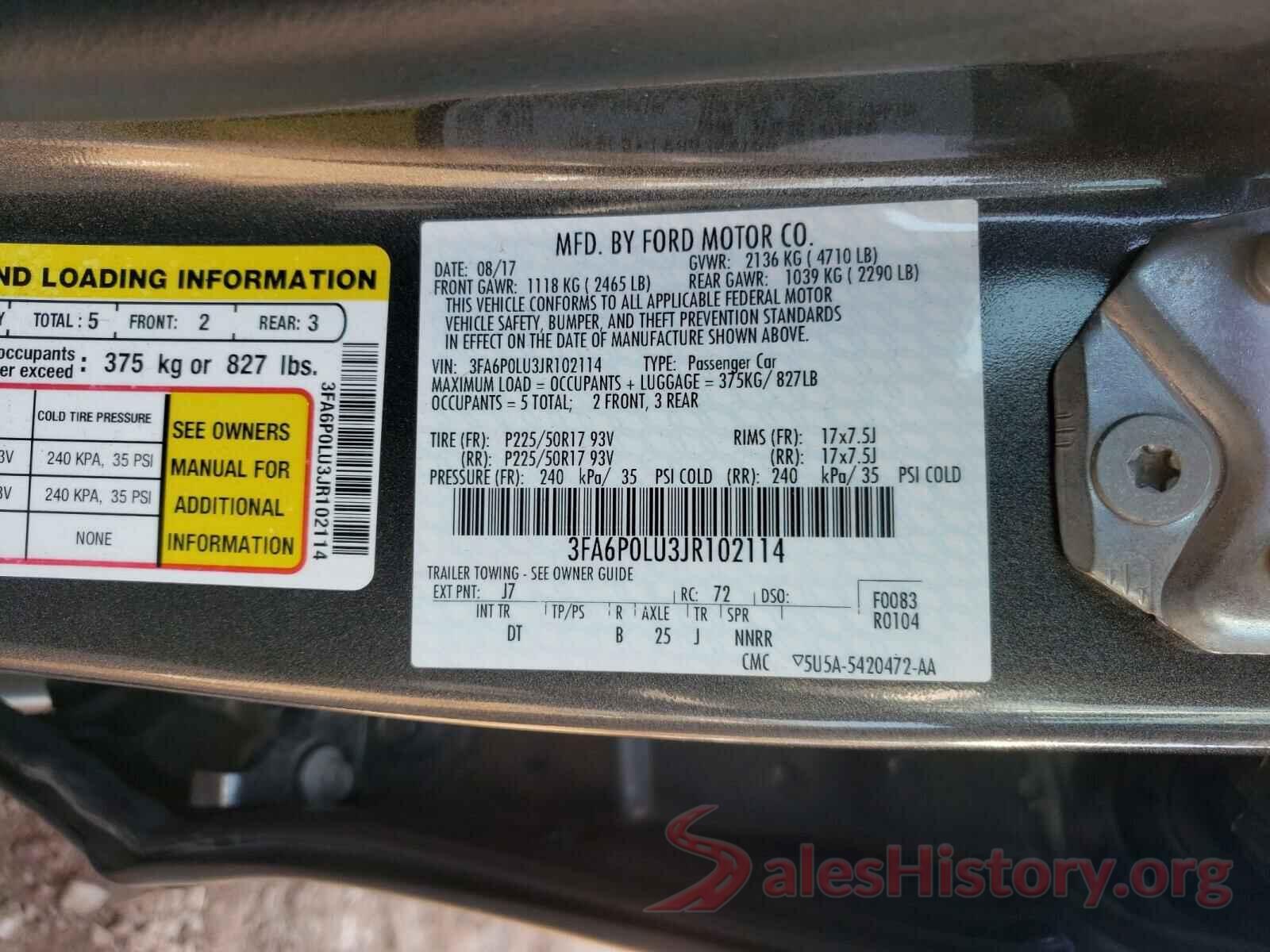 3FA6P0LU3JR102114 2018 FORD FUSION