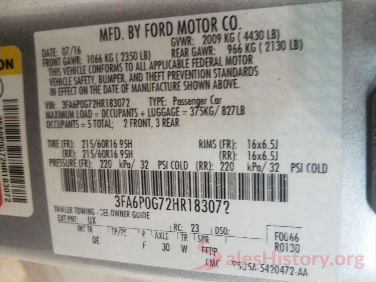 3FA6P0G72HR183072 2017 FORD FUSION