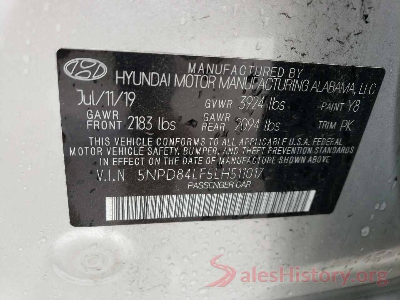 5NPD84LF5LH511017 2020 HYUNDAI ELANTRA