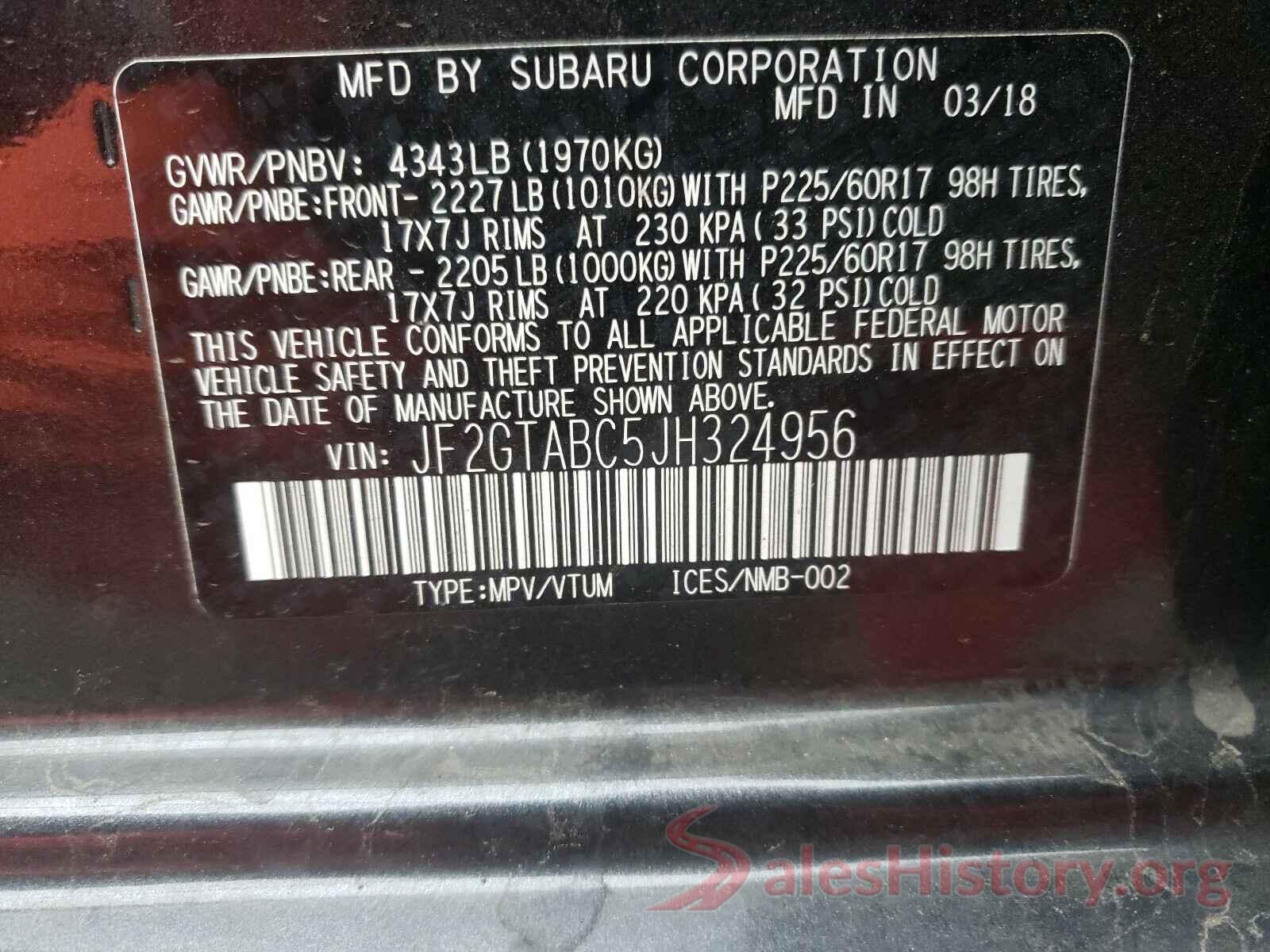 JF2GTABC5JH324956 2018 SUBARU CROSSTREK