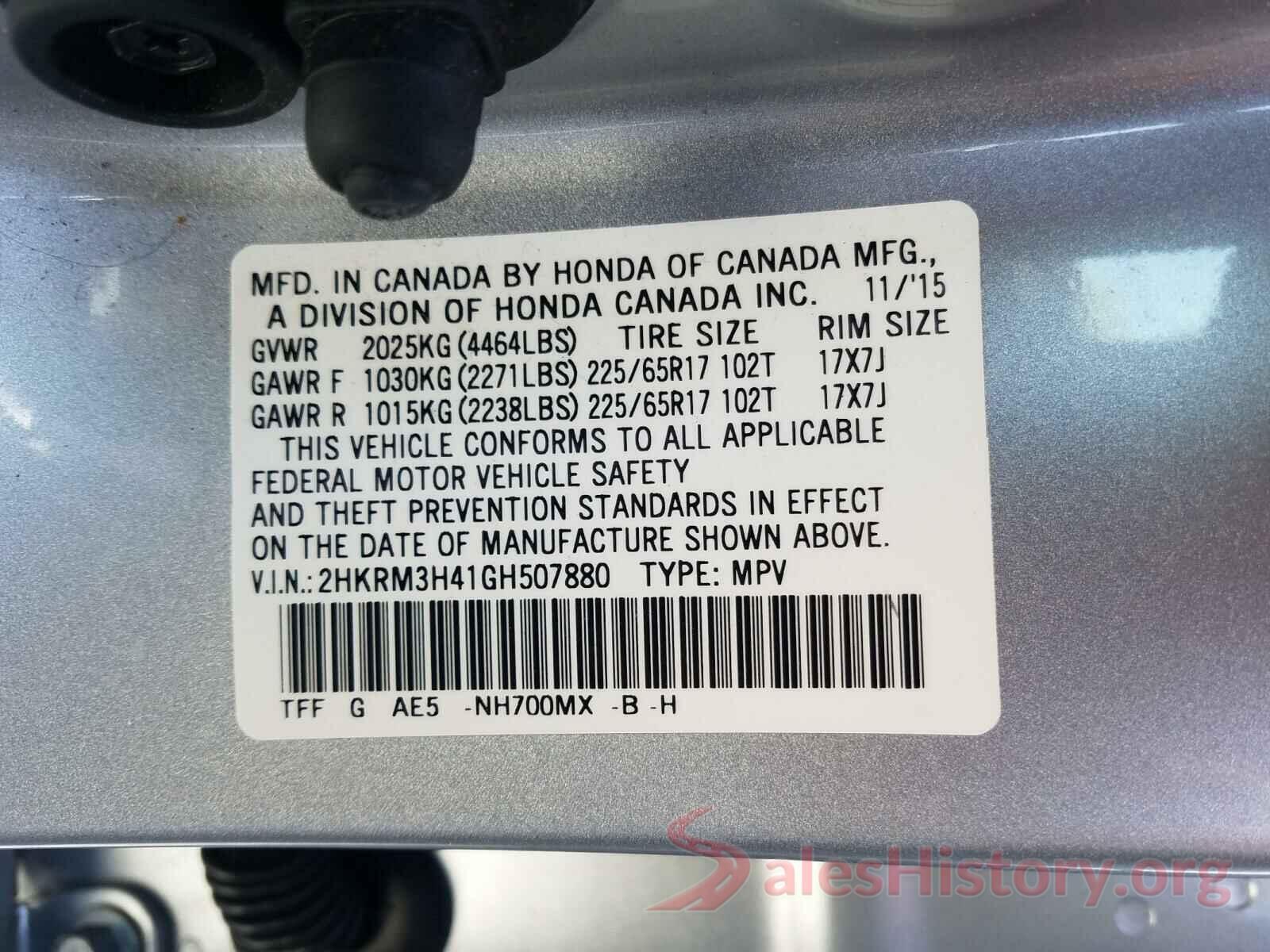 2HKRM3H41GH507880 2016 HONDA CRV