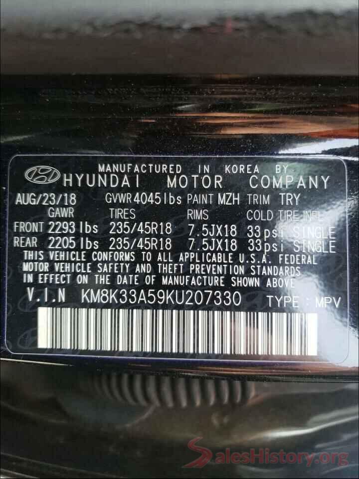 KM8K33A59KU207330 2019 HYUNDAI KONA