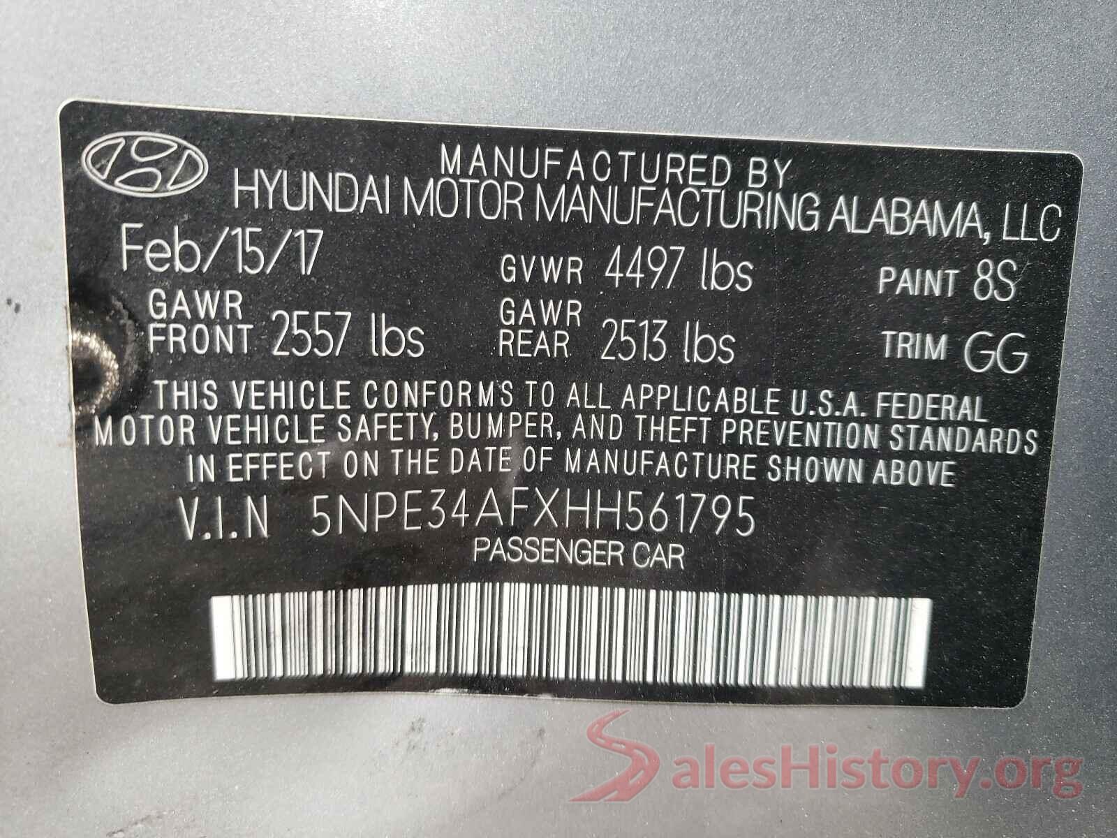 5NPE34AFXHH561795 2017 HYUNDAI SONATA