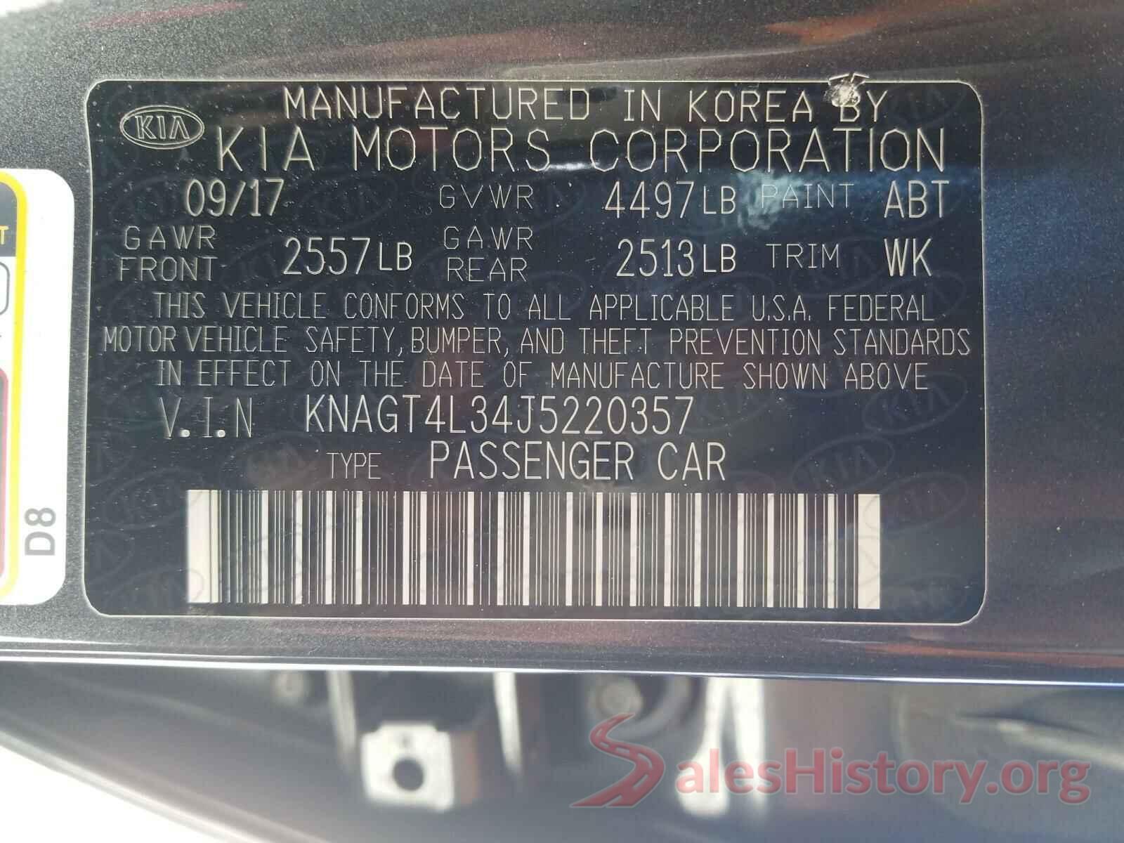 KNAGT4L34J5220357 2018 KIA OPTIMA