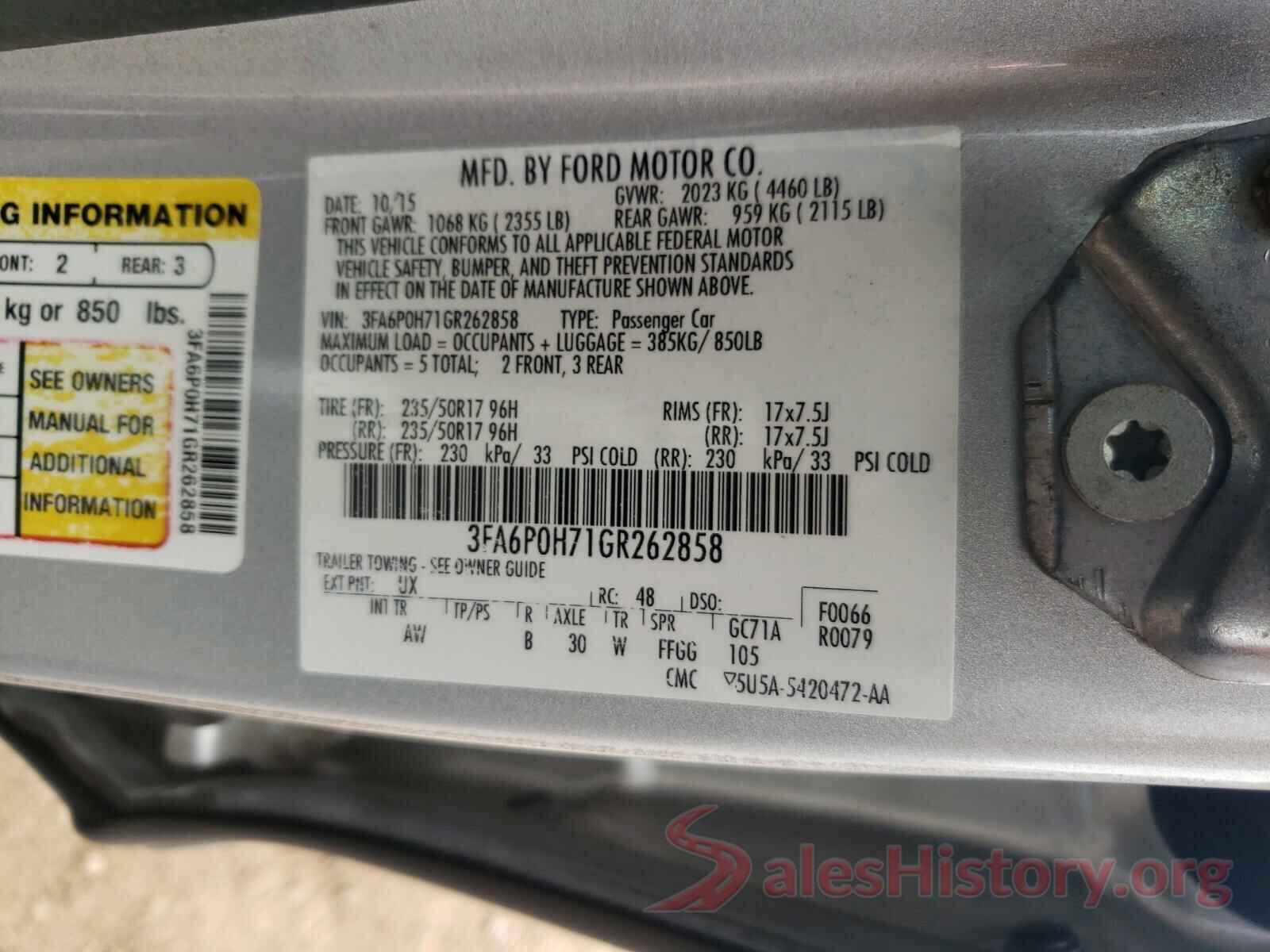 3FA6P0H71GR262858 2016 FORD FUSION