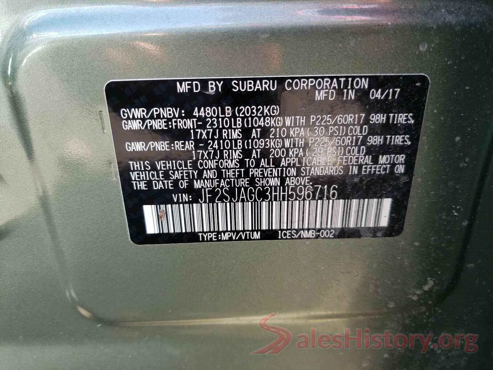 JF2SJAGC3HH596716 2017 SUBARU FORESTER