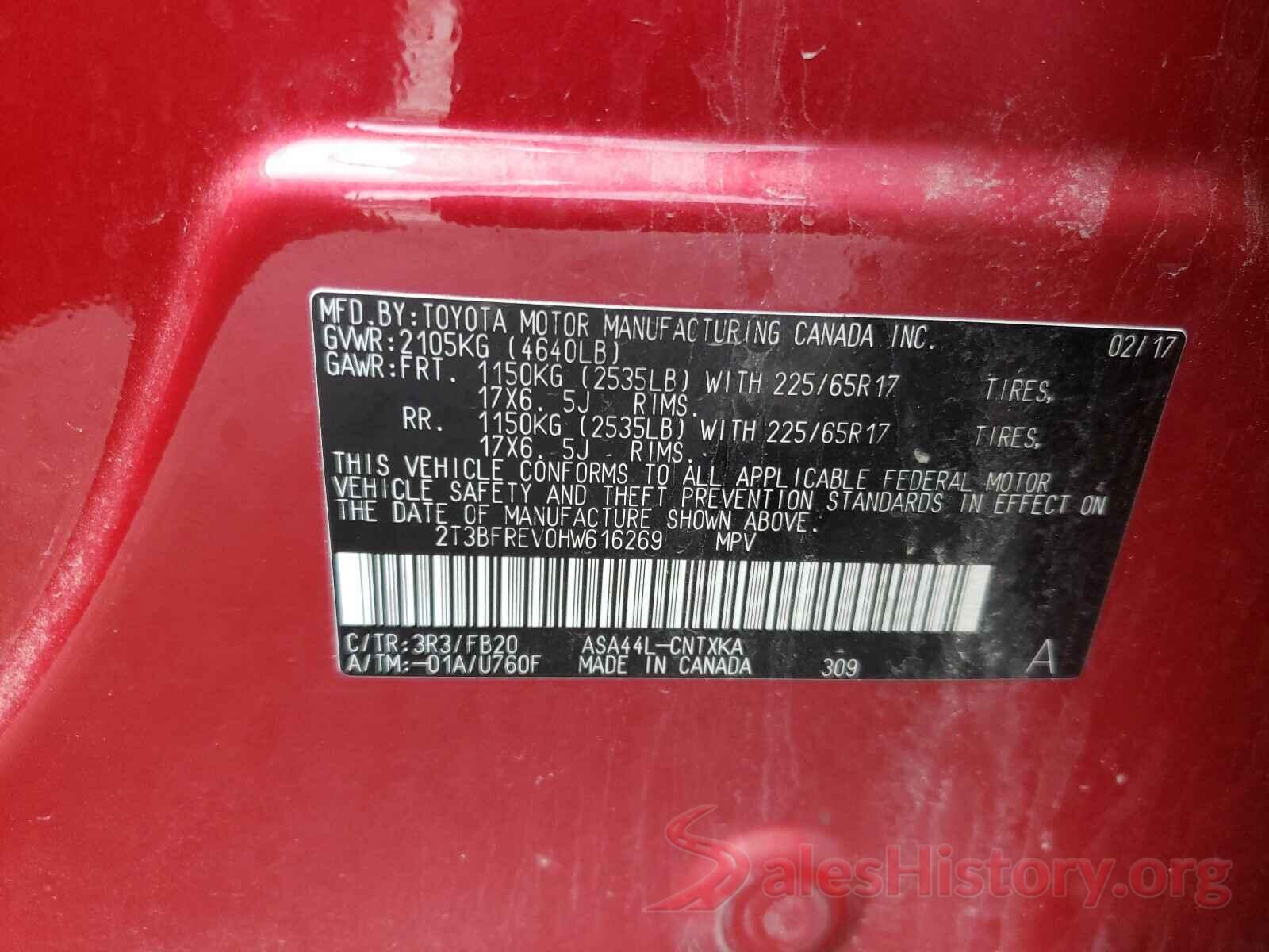 2T3BFREV0HW616269 2017 TOYOTA RAV4