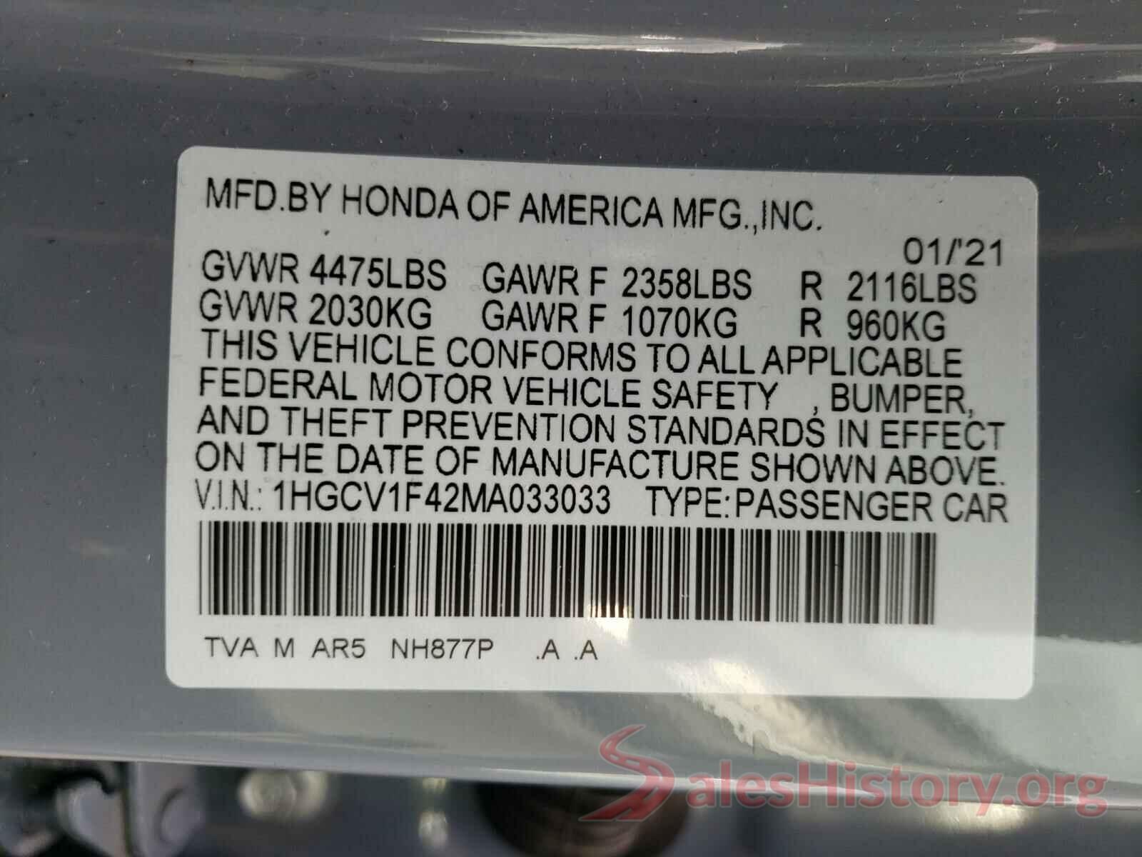 1HGCV1F42MA033033 2021 HONDA ACCORD