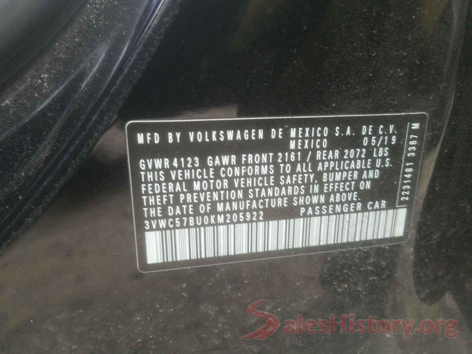 3VWC57BU0KM205922 2019 VOLKSWAGEN JETTA