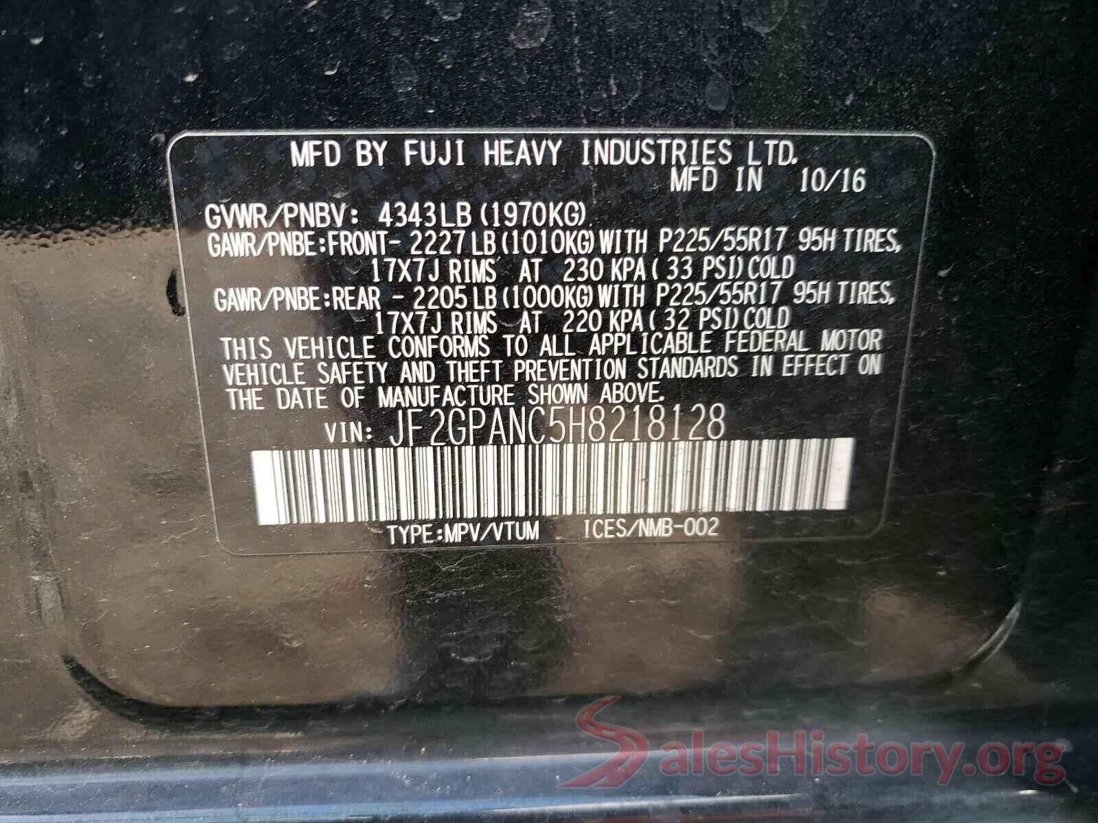 JF2GPANC5H8218128 2017 SUBARU CROSSTREK