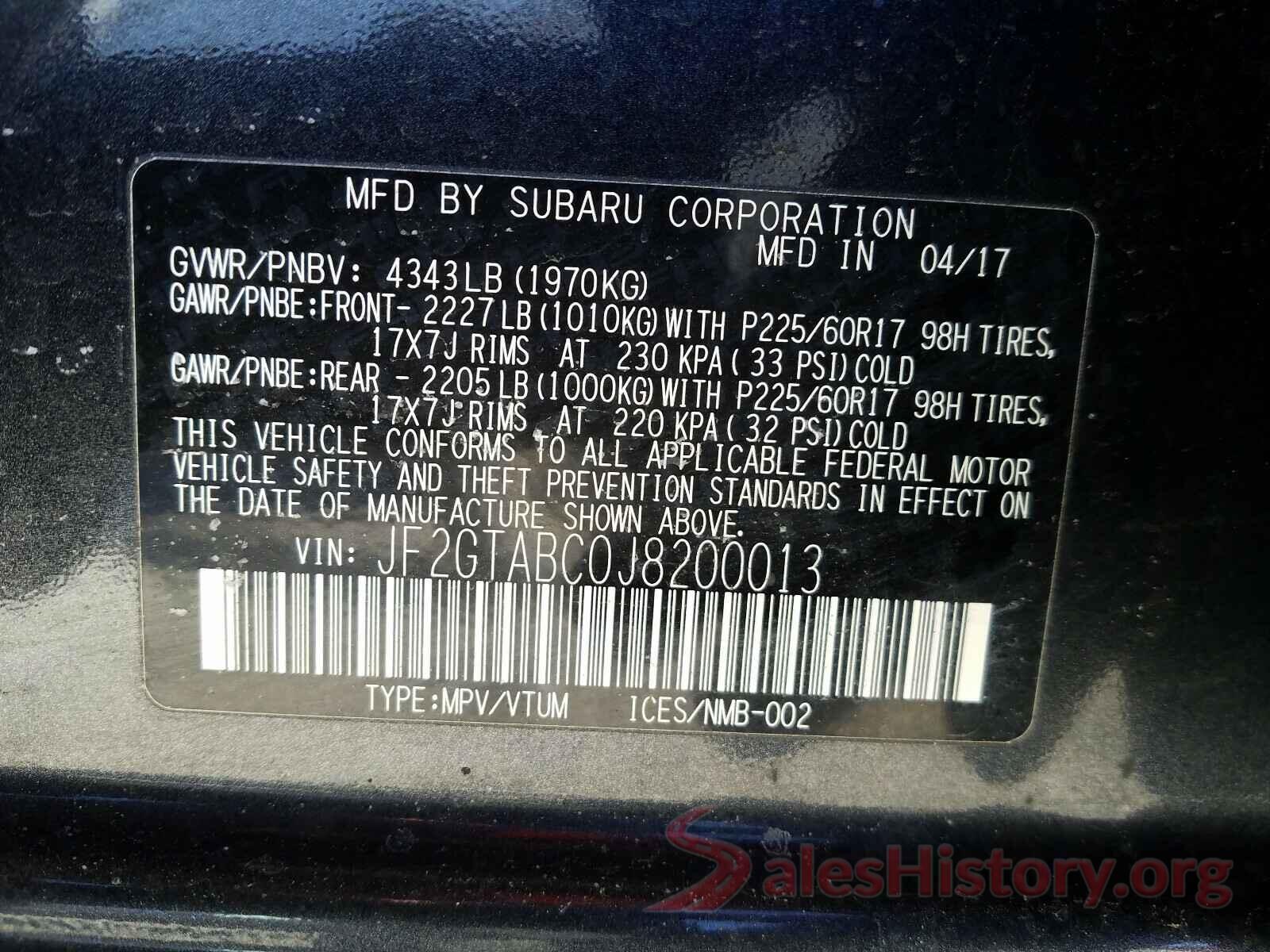 JF2GTABC0J8200013 2018 SUBARU CROSSTREK