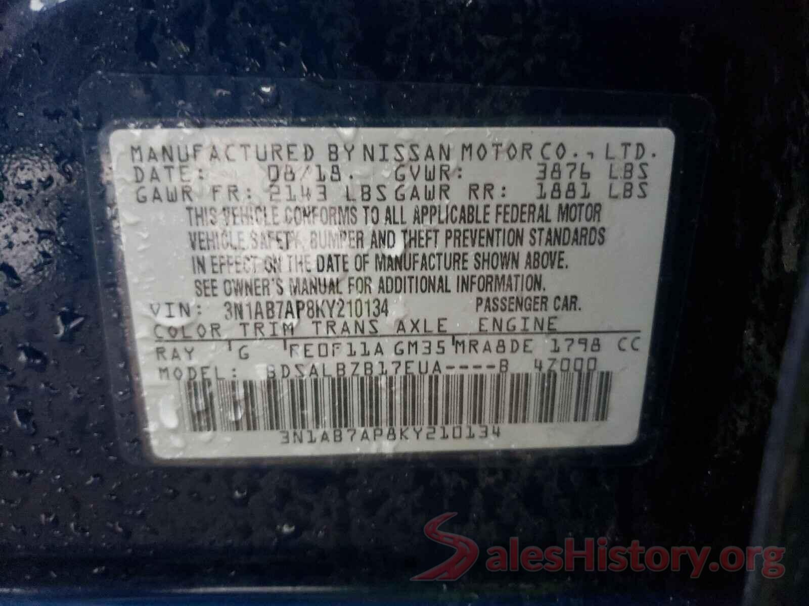 3N1AB7AP8KY210134 2019 NISSAN SENTRA