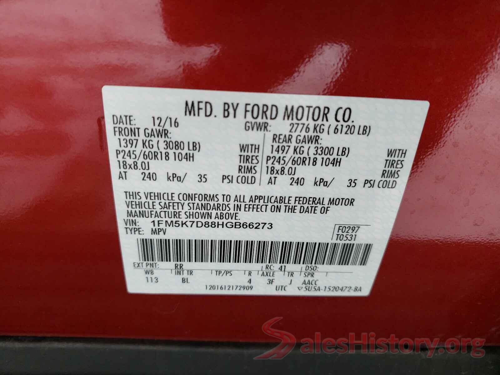 1FM5K7D88HGB66273 2017 FORD EXPLORER