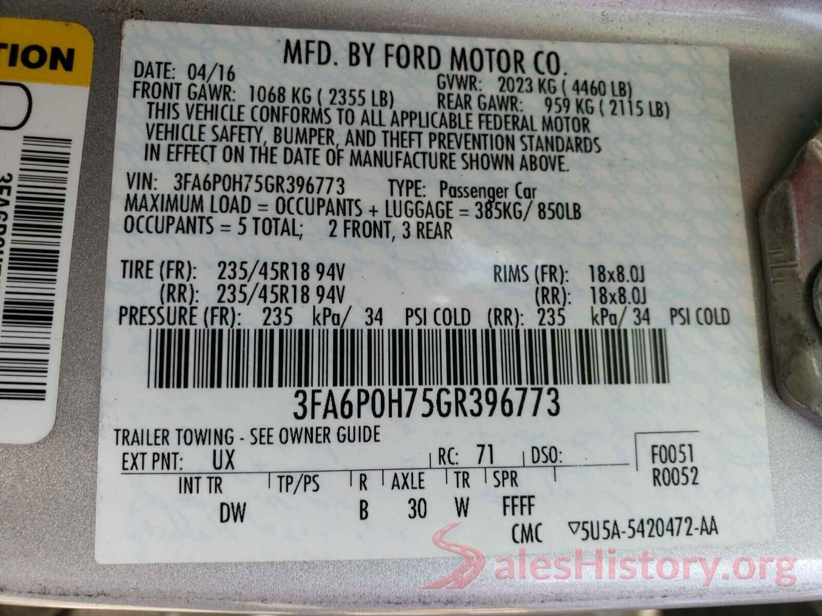 3FA6P0H75GR396773 2016 FORD FUSION