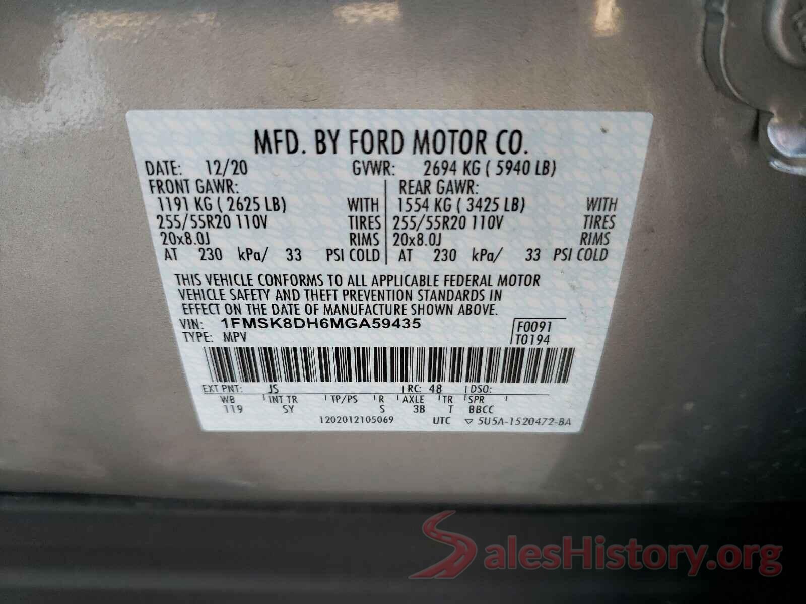 1FMSK8DH6MGA59435 2021 FORD EXPLORER