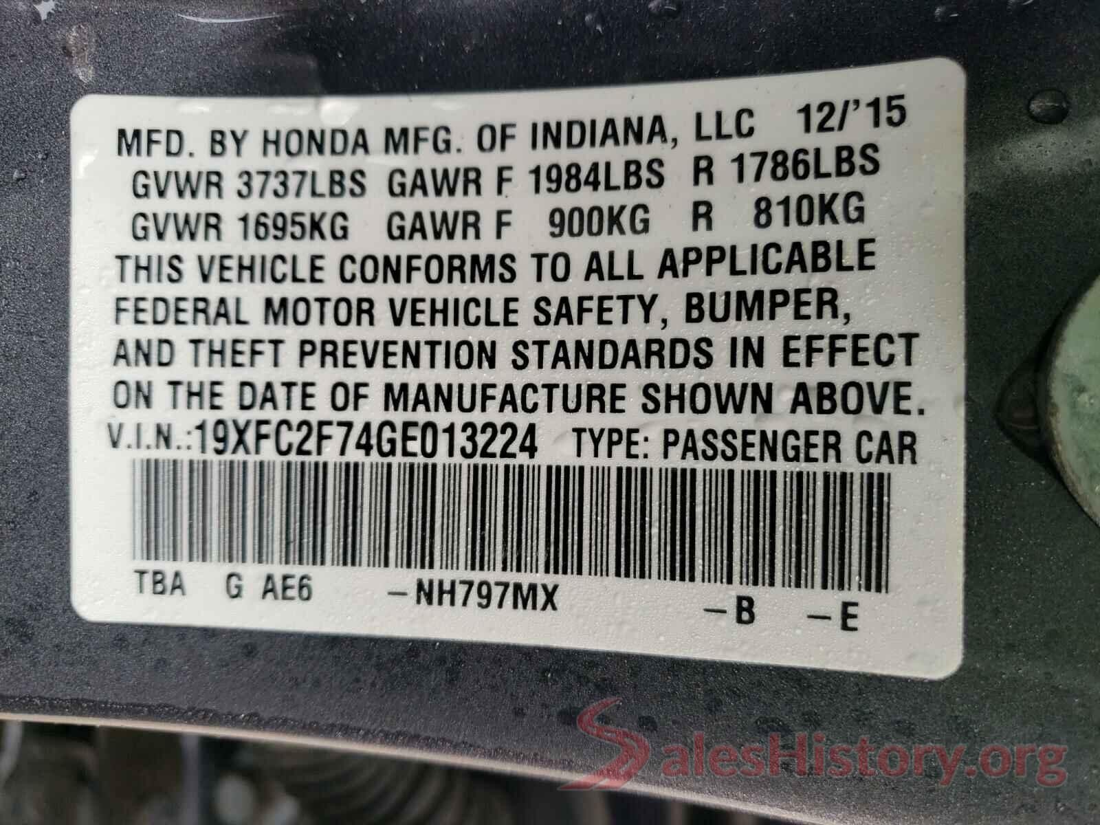 19XFC2F74GE013224 2015 HONDA CIVIC