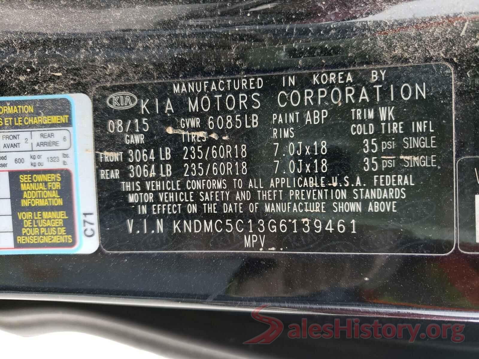 KNDMC5C13G6139461 2016 KIA SEDONA