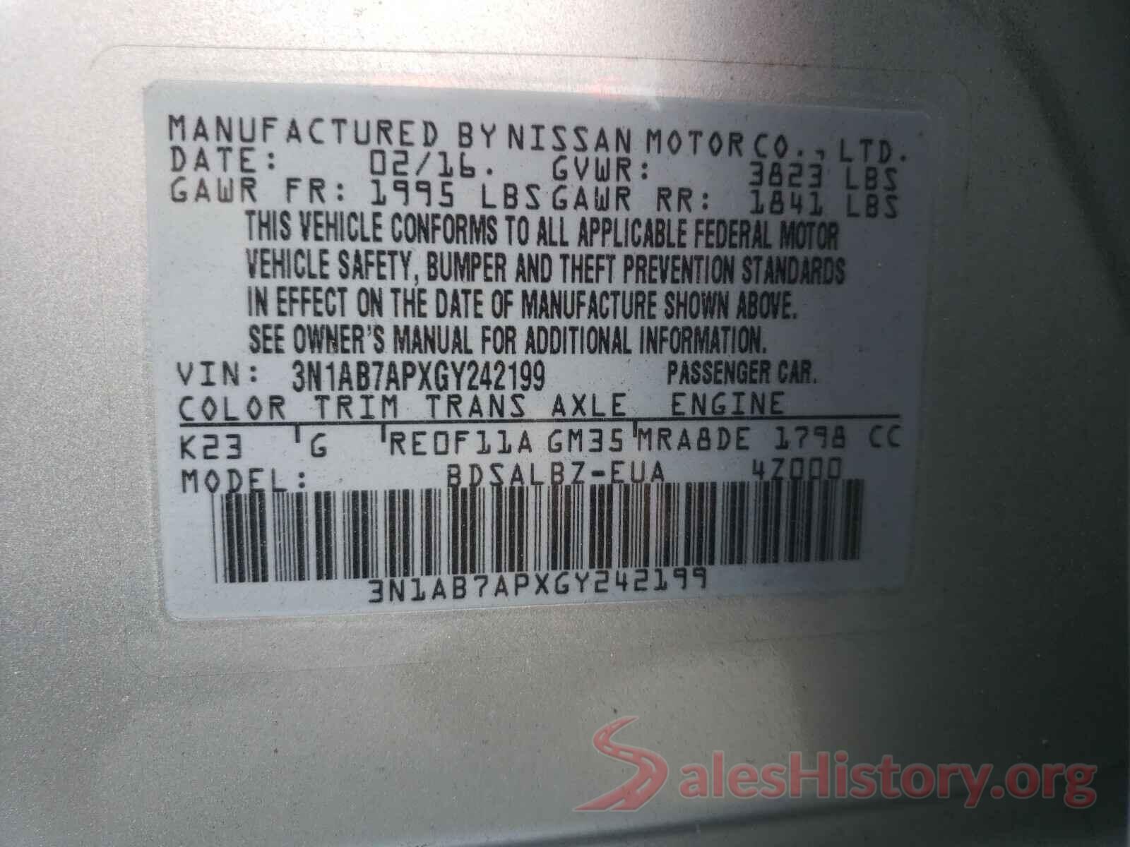 3N1AB7APXGY242199 2016 NISSAN SENTRA