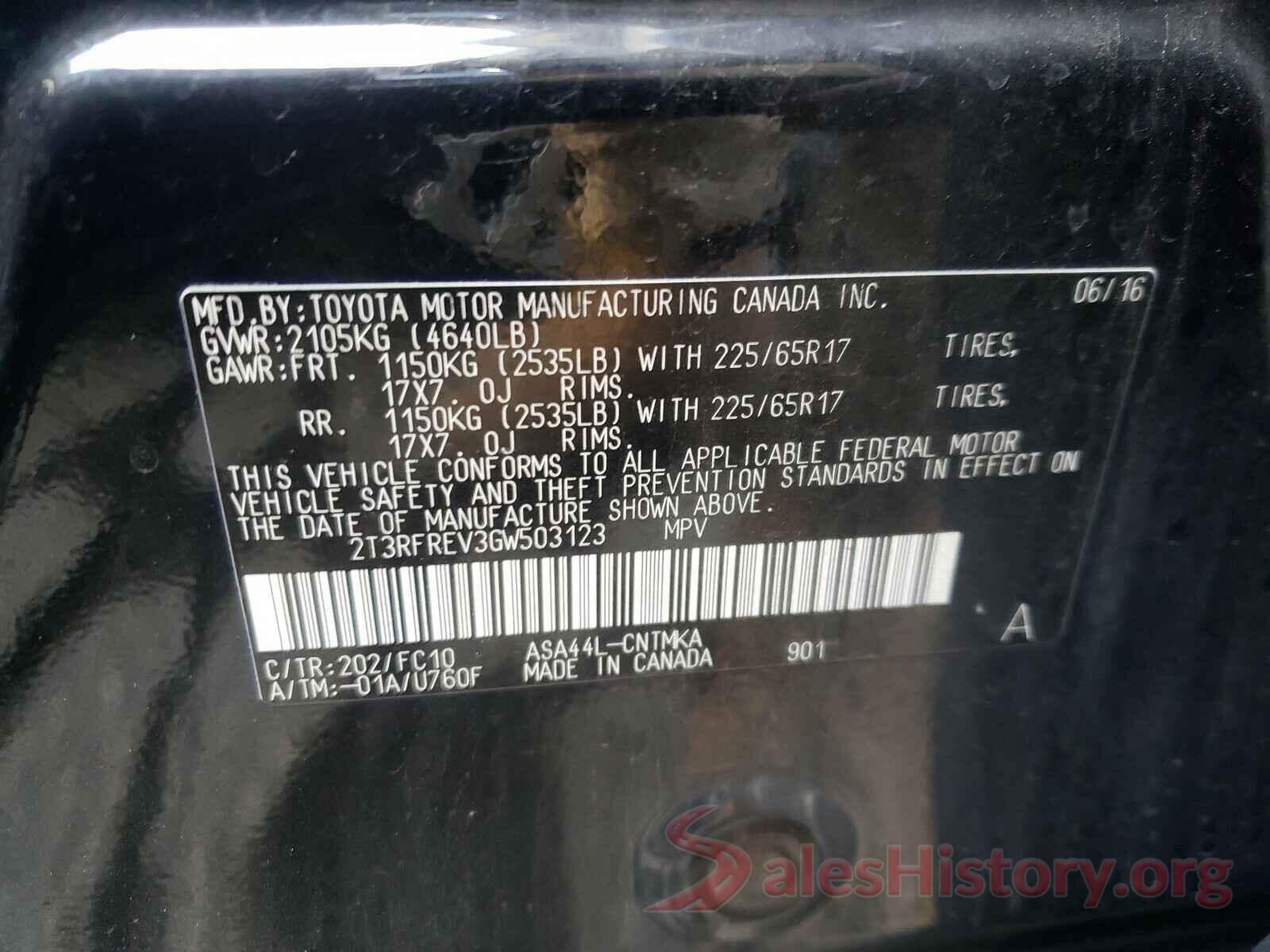 2T3RFREV3GW503123 2016 TOYOTA RAV4