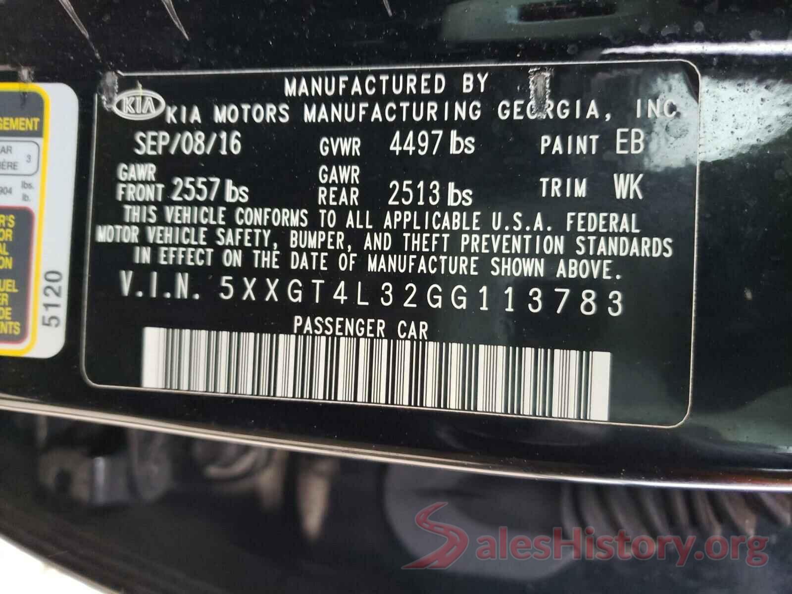 5XXGT4L32GG113783 2016 KIA OPTIMA