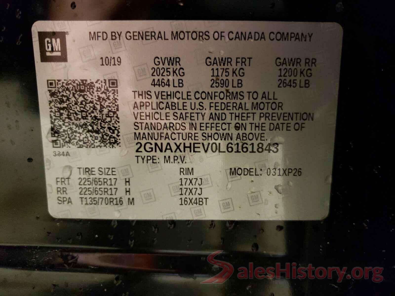 2GNAXHEV0L6161843 2020 CHEVROLET EQUINOX