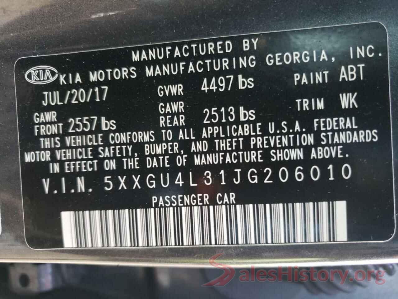 5XXGU4L31JG206010 2018 KIA OPTIMA